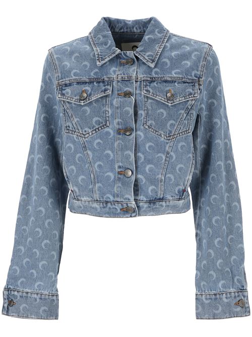 Moon laser denim cropped jacket Marine Serre | WJA041ACDEN0001BL05